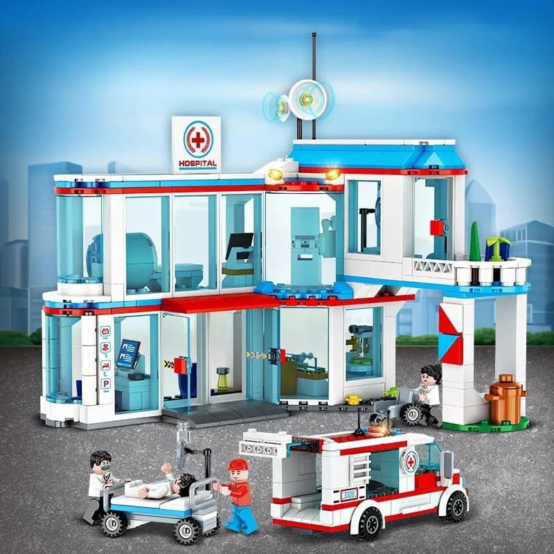 Compatível com a Série Lego City Hospital, Ambulância, Centro de Primeiros Socorros, Blocos de Montar Educativos para Me