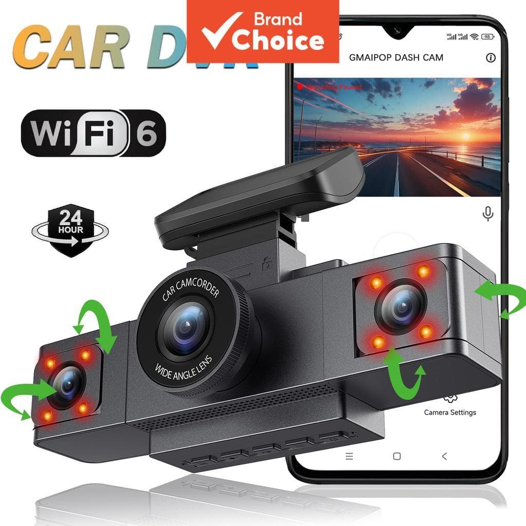 Zkcampsy Dash Cam De 3 Canais WIFI Dvr Câmera De Carro De Três Lentes Visão Traseira Monitor De Estacionamento 24h