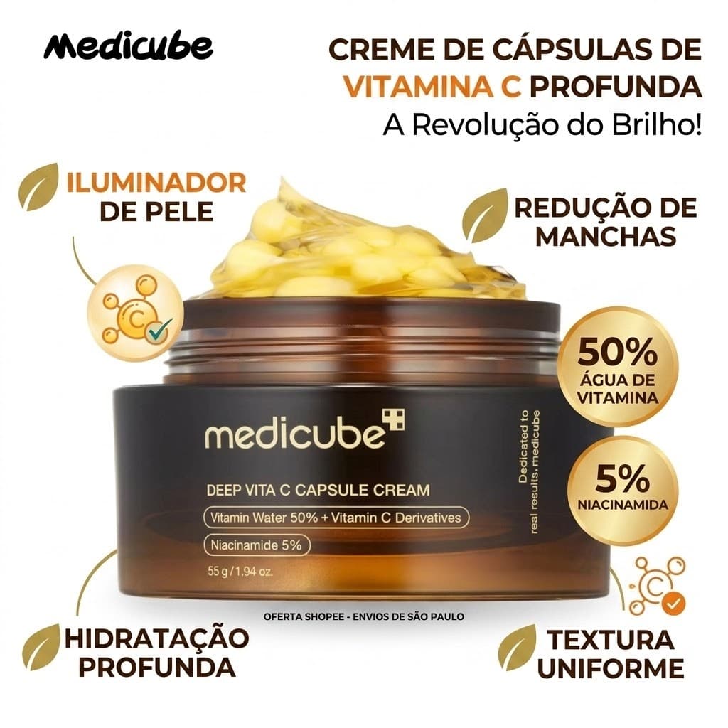 Envio SP | Creme Facial Medicube Deep Vita C 55g Clareador Iluminador Anti-Idade Skincare Coreano K-Beauty Original