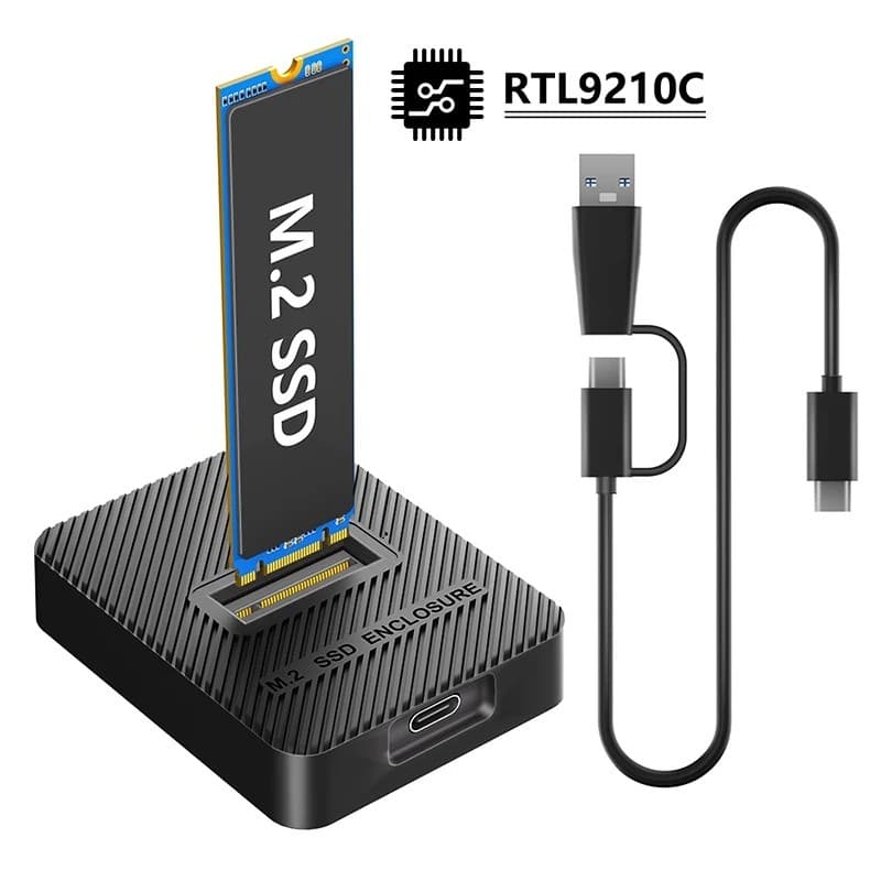 Caixa Externa para SSD M.2 de Protocolo Duplo NVMe SATA, Adaptador USB 3.2 Gen2 Tipo-C 10Gb para Unidade de Estado Sólid