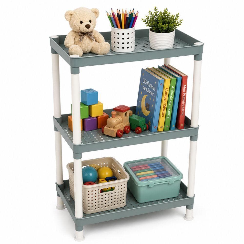 PRATELEIRA TRIPLA ESTANTE MULTIUSO 3 ANDARES ORGANIZADORA PLASTICA BRINQUEDOS PORTA LIVROS MULTIUSO INFANTIL COMPACTA