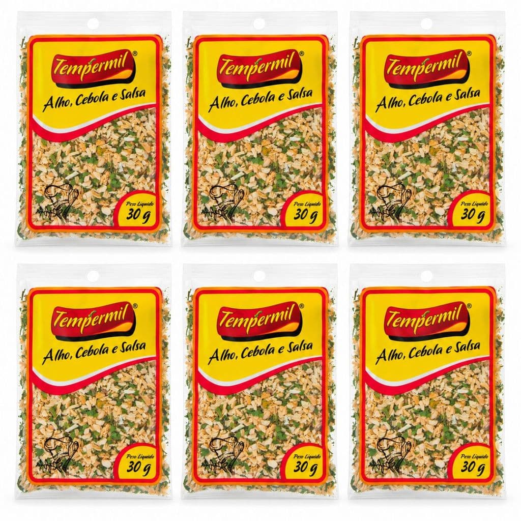 Kit 6 Temperos Alho, Cebola e Salsa Tempermil 30g Para Carnes, Arroz e Feijão