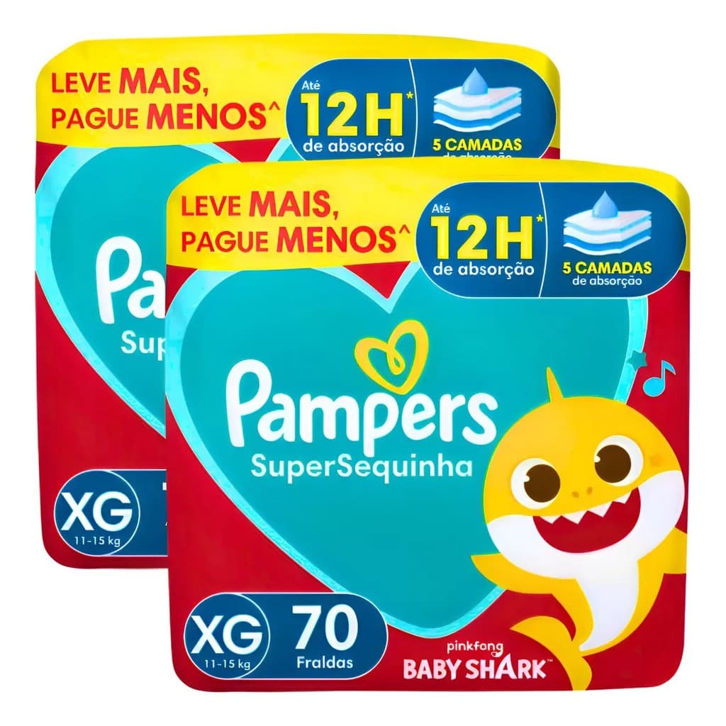 Kit 2 Pacote Fralda Pampers Supersequinha Tamanho XG 140 Unidades