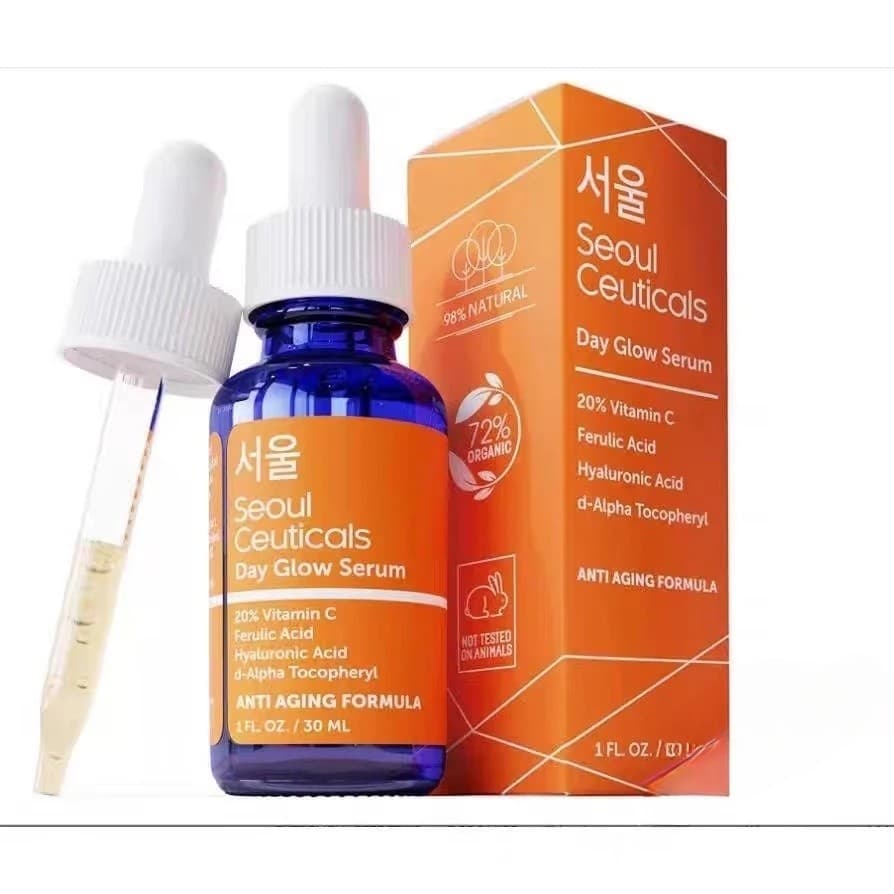 SeoulCeuticals Vitamina C Orgânica Ácido Ferúlico Hialurônico Soro Facial Antienvelhecimento Reduzindo Linhas Finas Repa