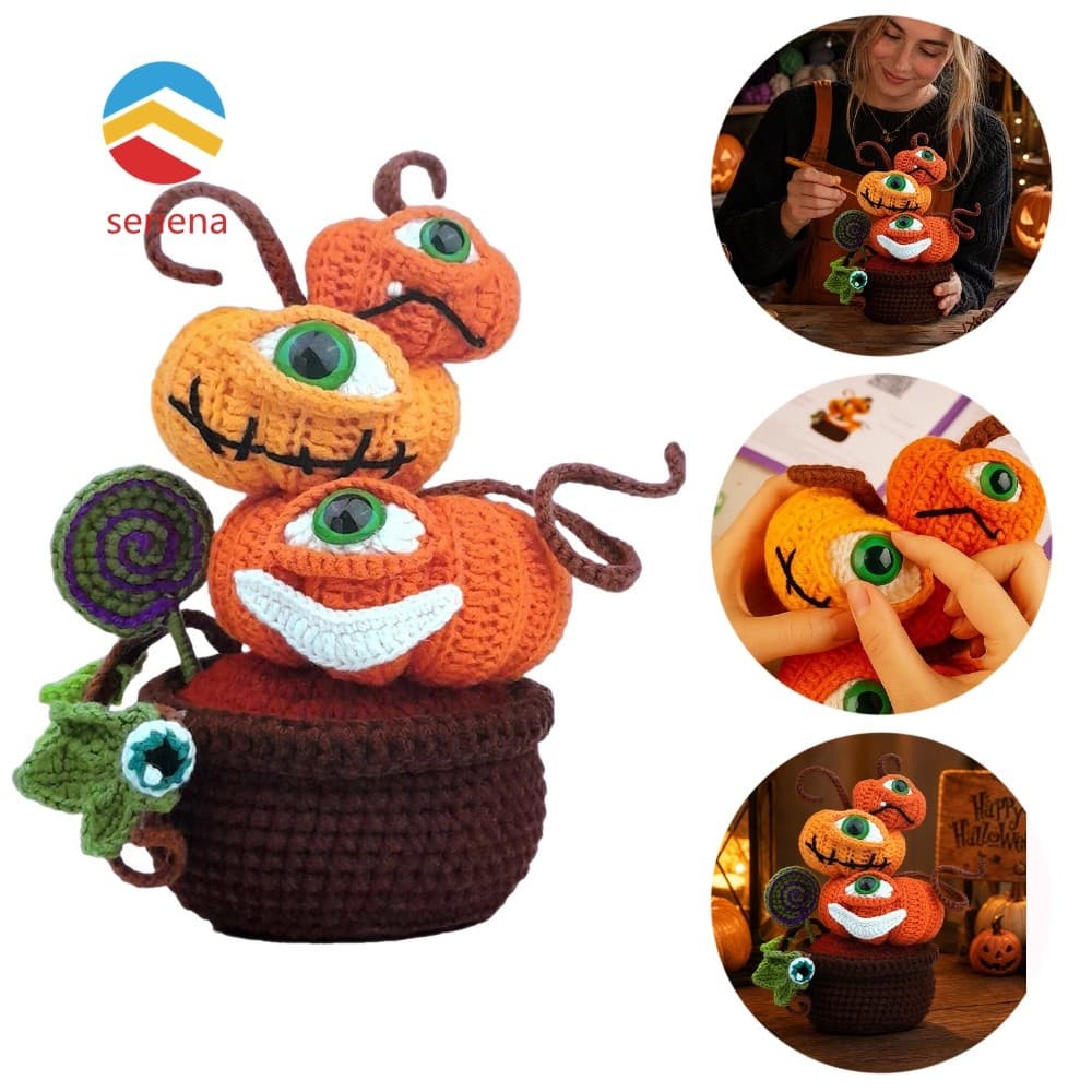 DIY Halloween Abóbora Amigurumi Kit De Crochê Plantador Evil Eye Leite Fio De Algodão Tutorial [Seriena.br]