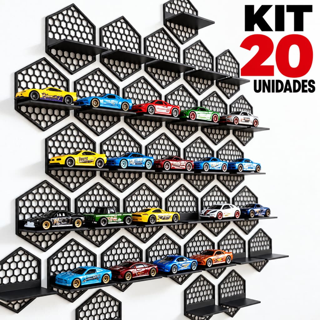 Kit 10/20/50 Prateleira Estante Suporte Expositor de Parede Display Miniatura Carro Carrinho