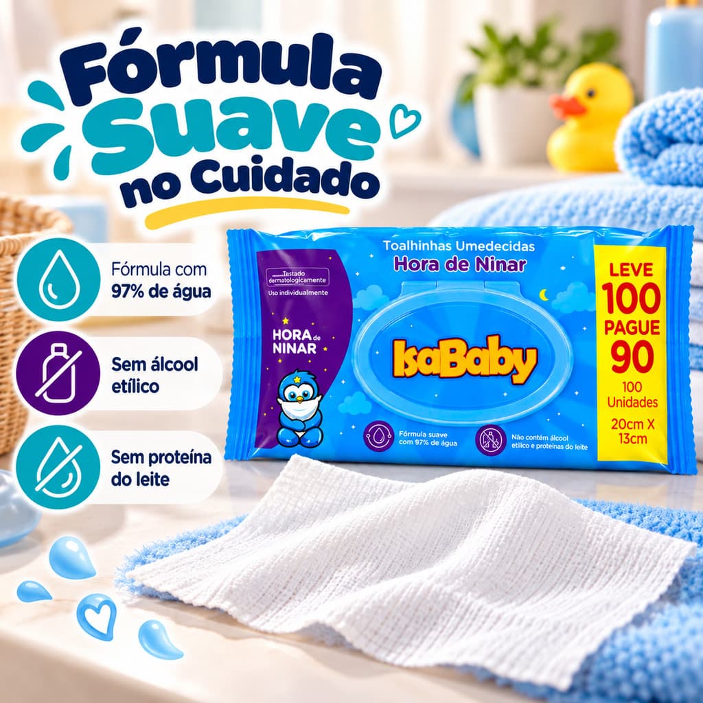 Lenço Umedecidos Toalhas Umedecida Infantil Hora de Ninar Isababy Leve 100 Pague 90