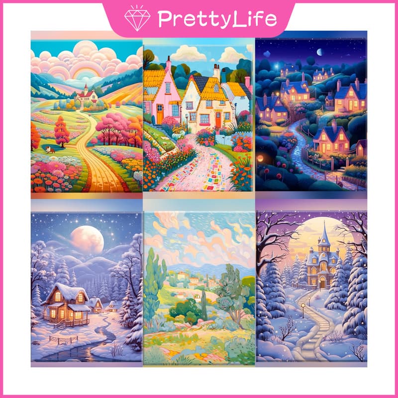 PL Paisagem Arquitetônica 5D DIY Pintura Diamante/A Óleo Digital Ponto Cruz De Cristal Redondo Completo Mosaico Kit De B