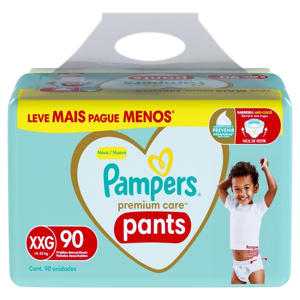 Fralda Descartável Infantil Pampers Pants Premium Care XXG Pacote 90 Unidades Leve Mais Pague Menos