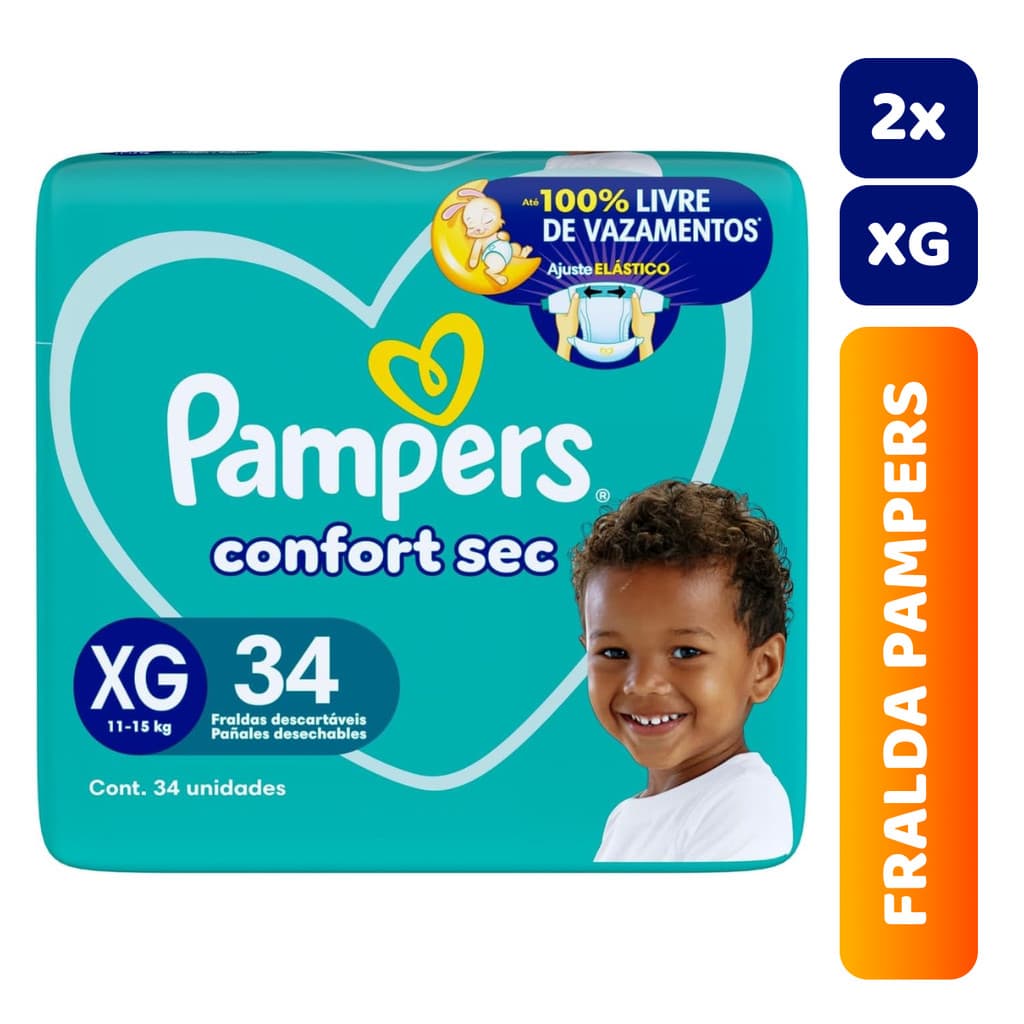 Kit 2x Fralda Infantil Pampers Mega Confort Sec C/34 XG