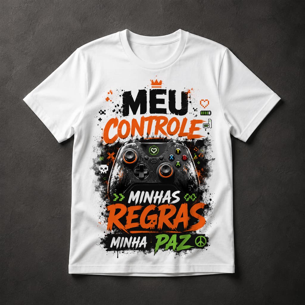 Camiseta Gamer Meu Controle Minhas Regras Minha Paz Videogame