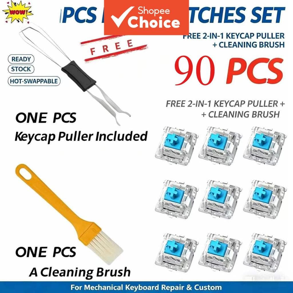 ITLY Teclado Interruptor Clicker Chave Substituição 3 Pinos Tátil Mecânico Livre Para Keycap Extrator Escova De Limpeza 