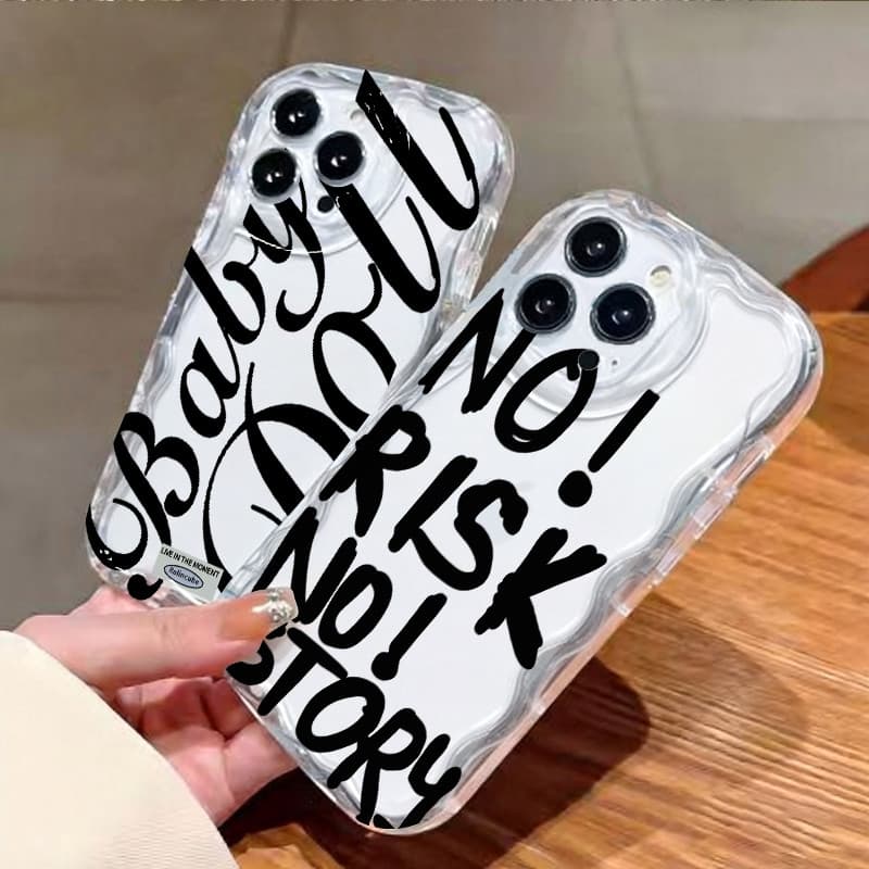 Capinha para iPhone 17/16/15/14/13/12 Pro Max Capinha de Celular Transparente com Letras e Borda Ondulada, Anti-Choque