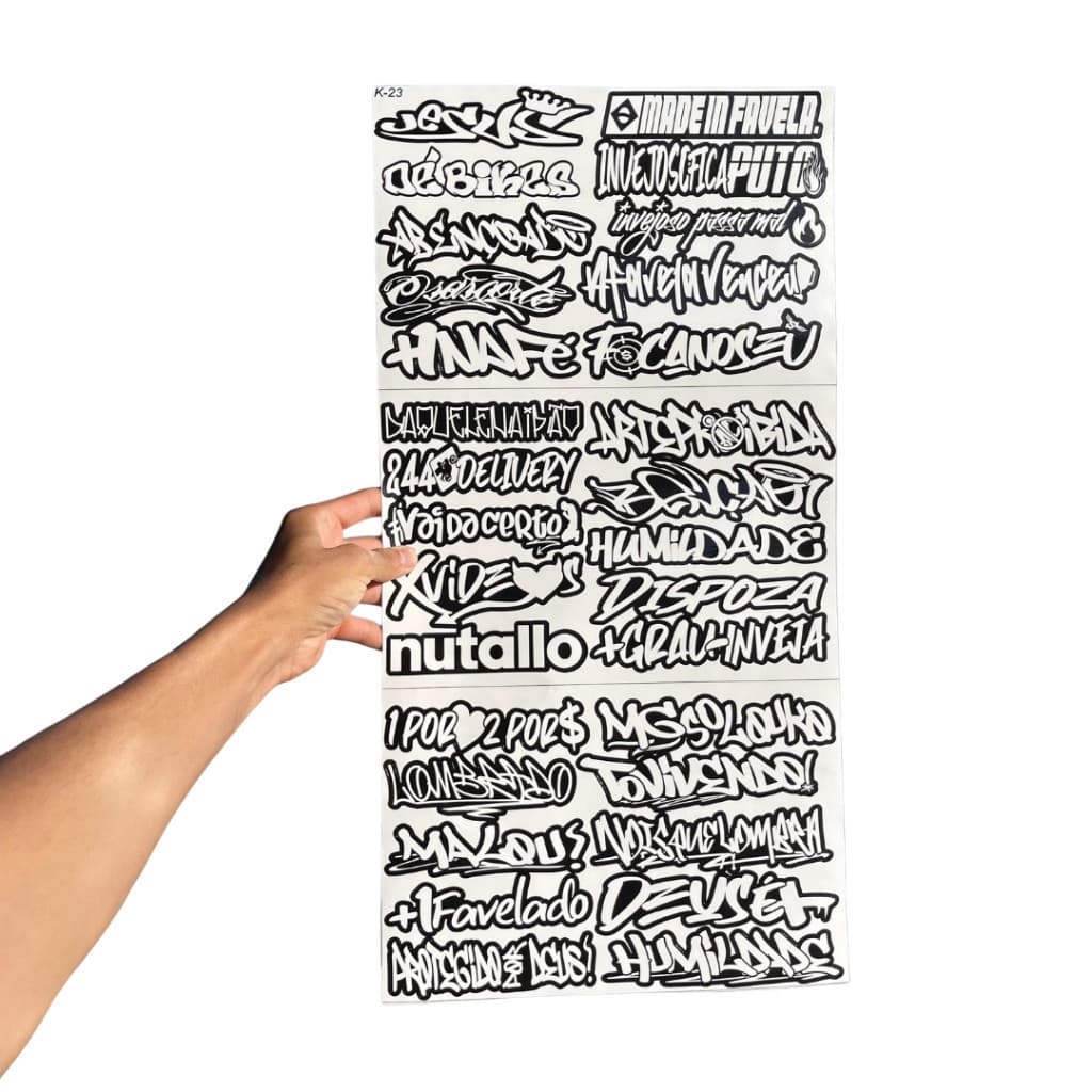 Super Cartela 30 Adesivos Laminados Premium de BH Preto e Branco – Plotar e Adesivar Capacete, Moto, Carro, bike