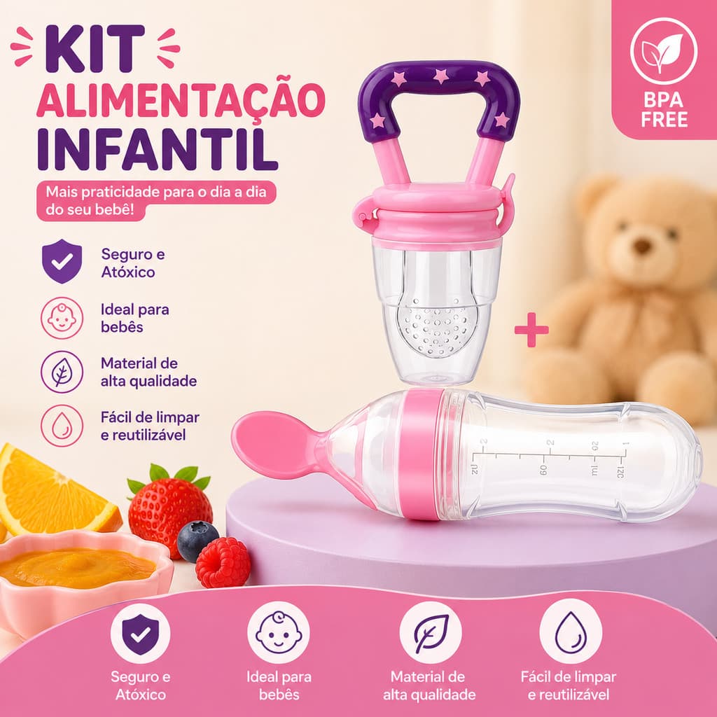 Chupeta Porta Frutas + Colher Dosadora de Silicone com Colher Dosadora