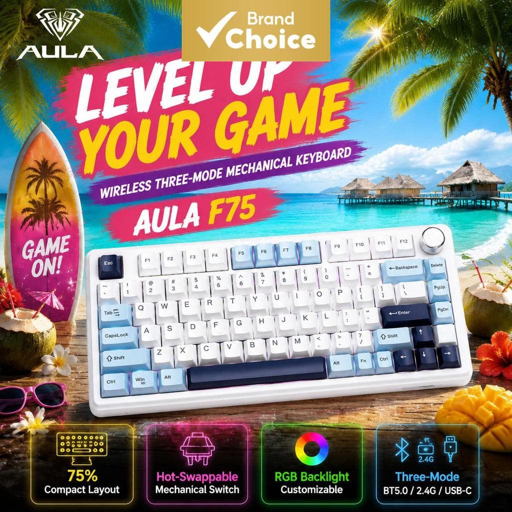 Teclado Mecânico AULA F75 RGB Colheita, Interruptor Substituível a Quente, Teclado para Jogos em Layout 75%, Compacto,