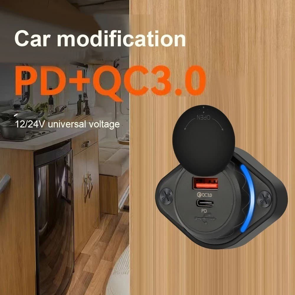 Qc3.0 Pd Duplo Usb 3.1A Tomada De Carregador Rápido Para Carro 12V/24V Fonte De Alimentação Modificada 48W Carga Rápida 