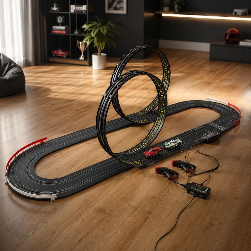 Autorama Pista de Corrida 3,90m com 2 Carrinhos 2 Controles Duplo Looping Brinquedo Infantil