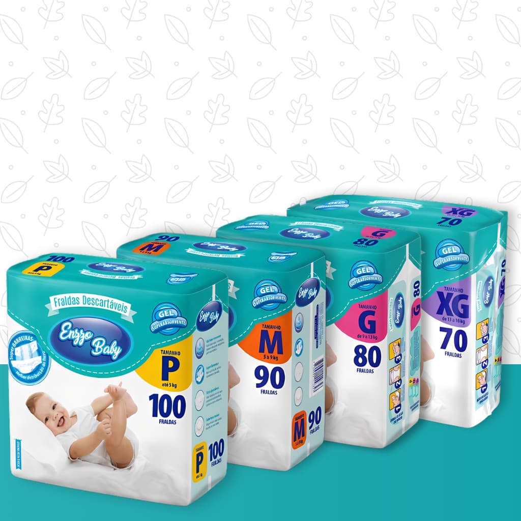 Fraldas Descartáveis Macio Infantil Enzzo Baby Hiper Confortável Tamanhos P M G XG - Atacado