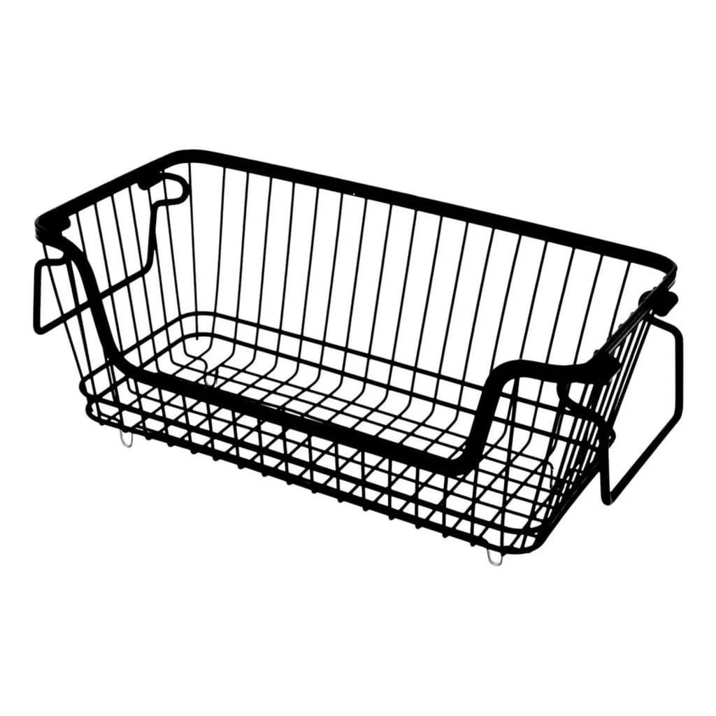 Cesto Organizador Empilhável Cozinha Multiuso Preto 36cm | Armazenamento Frutas Legumes