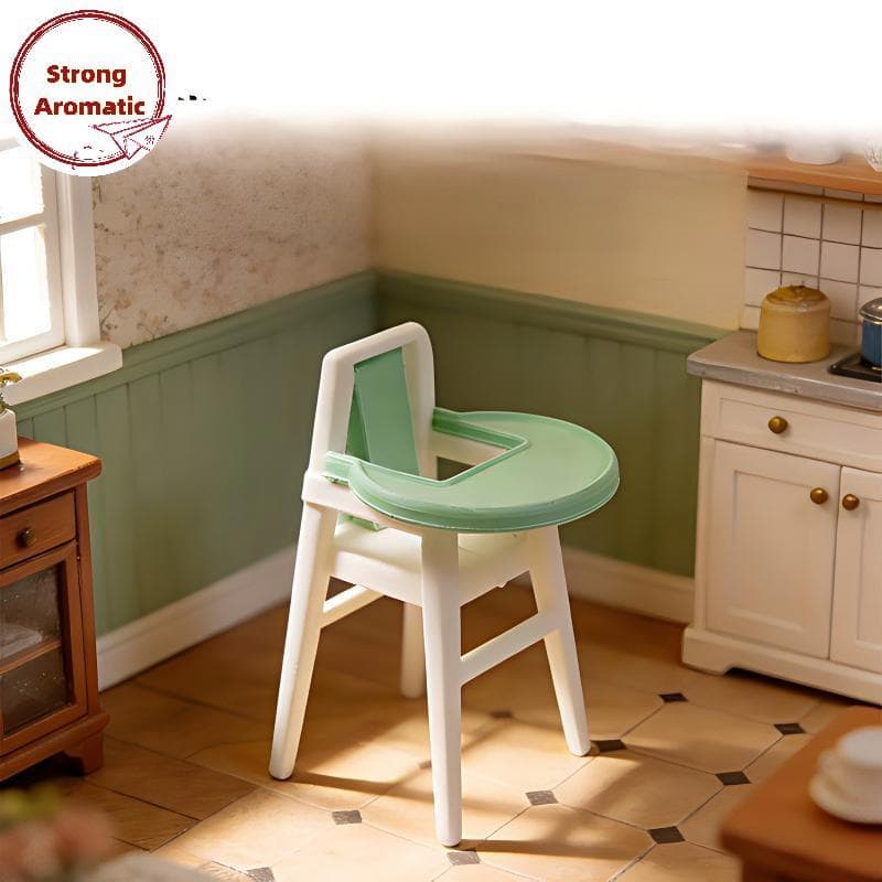 StrongArom Miniatura 1/12 Casa De Bonecas Cadeira Alta Com Bandeja Alimentação Para Bebê Pequeno Assento Jantar Micro Ce