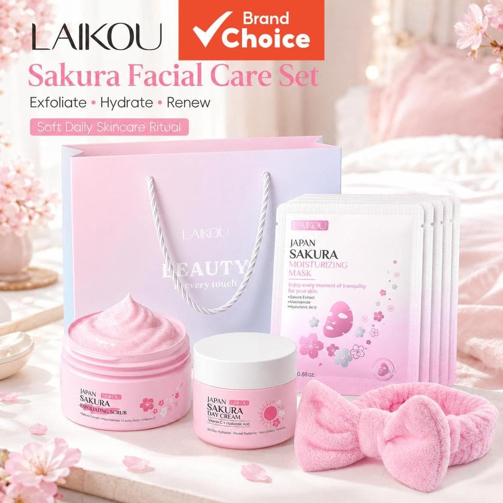 LAIKOU Japão Kit de Cuidados com a Pele de Sakura 10 Peças Esfoliante Máscara Escova Creme Anti-Idade Escolha Oficial