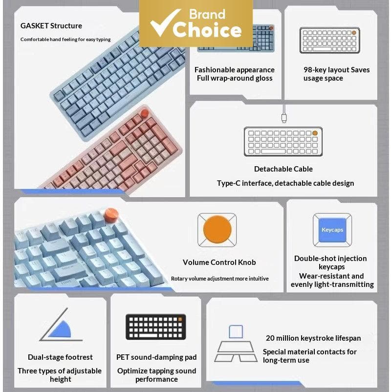 Teclado Mecânico Lenovo MK9, Com Fio, Interruptor Azul, 98 Teclas, Para Jogos