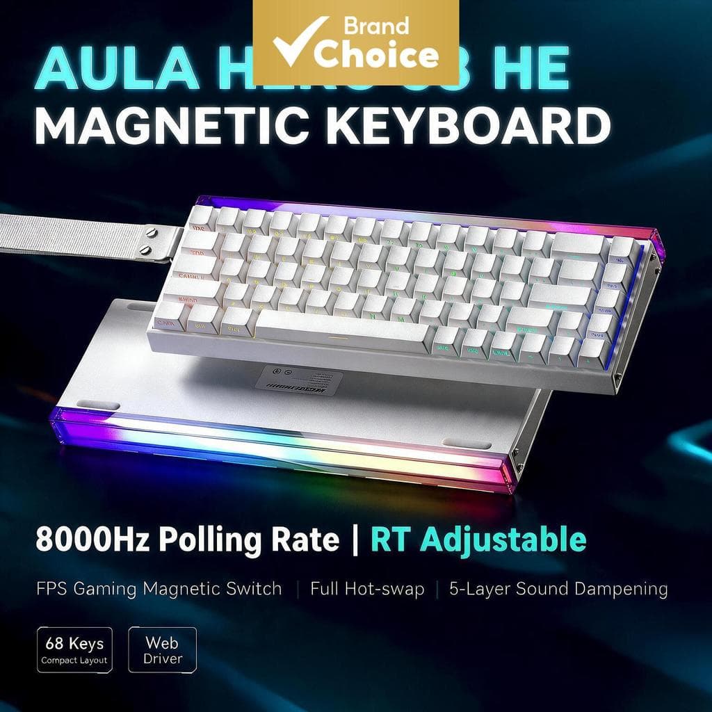 Aula Hero68 Teclado Mecânico 8000Hz Taxa de Polling Teclado para Jogos RT Ajustável Troca a Quente 5 Camadas