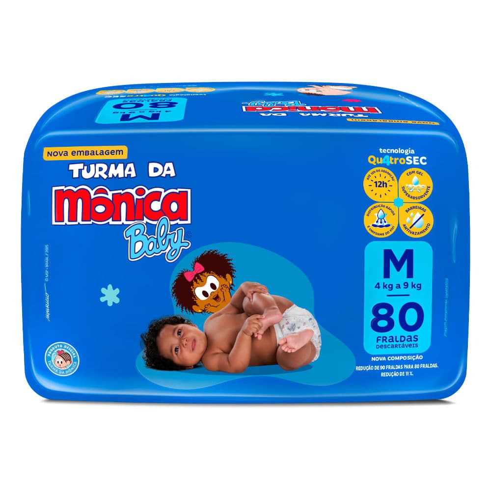 Fralda Descartável Turma Da Mônica Econômica M - 80 Unidades