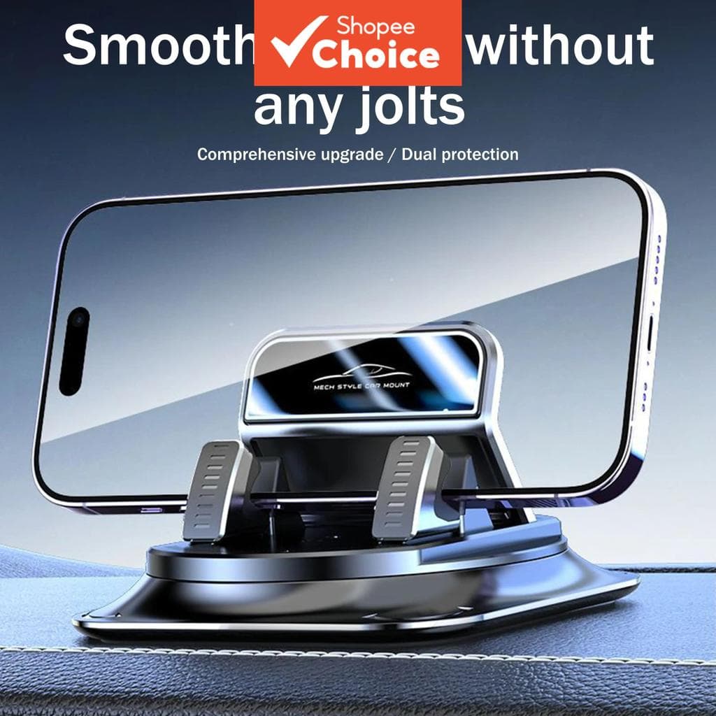 Suporte giratório 360° para carro, antideslizante, clipe para painel com mola ajustável, compatível com iPhone e Samsung