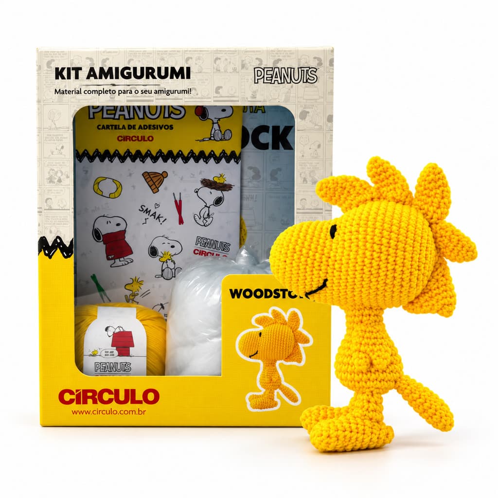 Kit Amigurumi Woodstock Círculo Peanuts Snoopy Crochê Completo com Receita Fios Agulha Artesanato
