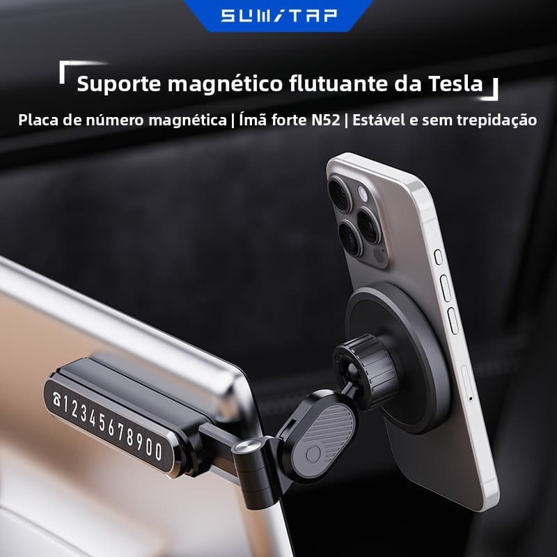 Adequado para Tesla Silicone MagSafe magnético suporte do telefone do carro escondido com placa de número de estacioname
