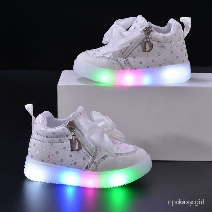 Tênis esportivos femininos, sapatos de princesa para estudantes, sapatos de salto alto, tênis esportivos com luzes LED E
