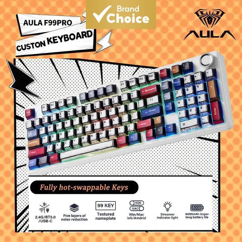 Teclado mecânico AULA F99 Pro, teclado gamer sem fio, Bluetooth com troca a quente, customizável, teclas cremosas para