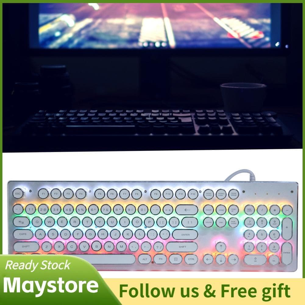 maystoree-br Teclado para jogos de computador Retro com fio Chave mecânica portátil clique com 104 teclas Teclado de