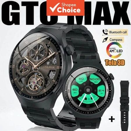GT6 MAX Smartwatch Relógio Inteligente Masculino 3D AMOLED HD Touch Display Monitor De Saúde Rastreador