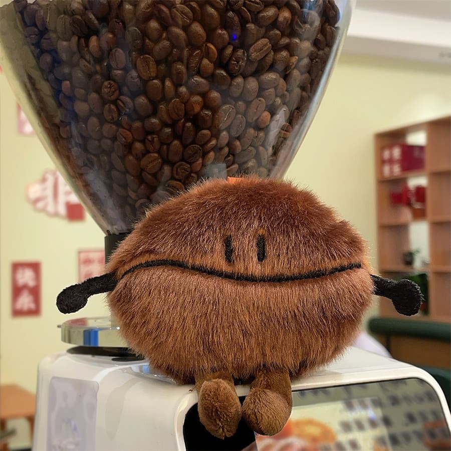 Novo brinquedo de pelúcia divertido em forma de grão de café, acessório para bolsa, chaveiro, presente promocional.