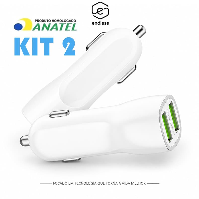 Kit 2 Carregador de Carro Carregador Veicular 4.1A USB Duplo 2 Portas USB-A Anatel para Celular