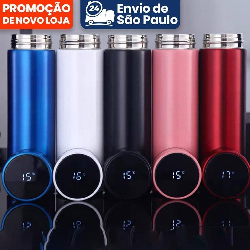 Kit 10 Garrafa Térmica Em Aço Inox Com Termômetro Digital 500ml Led colorido st-015