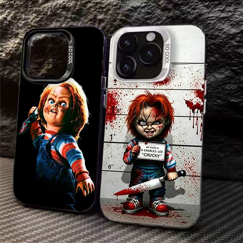 Não amarela Capinha para iPhone 17/16/15 Pro Max Capa de celular Chucky HD de metal à prova de quedas