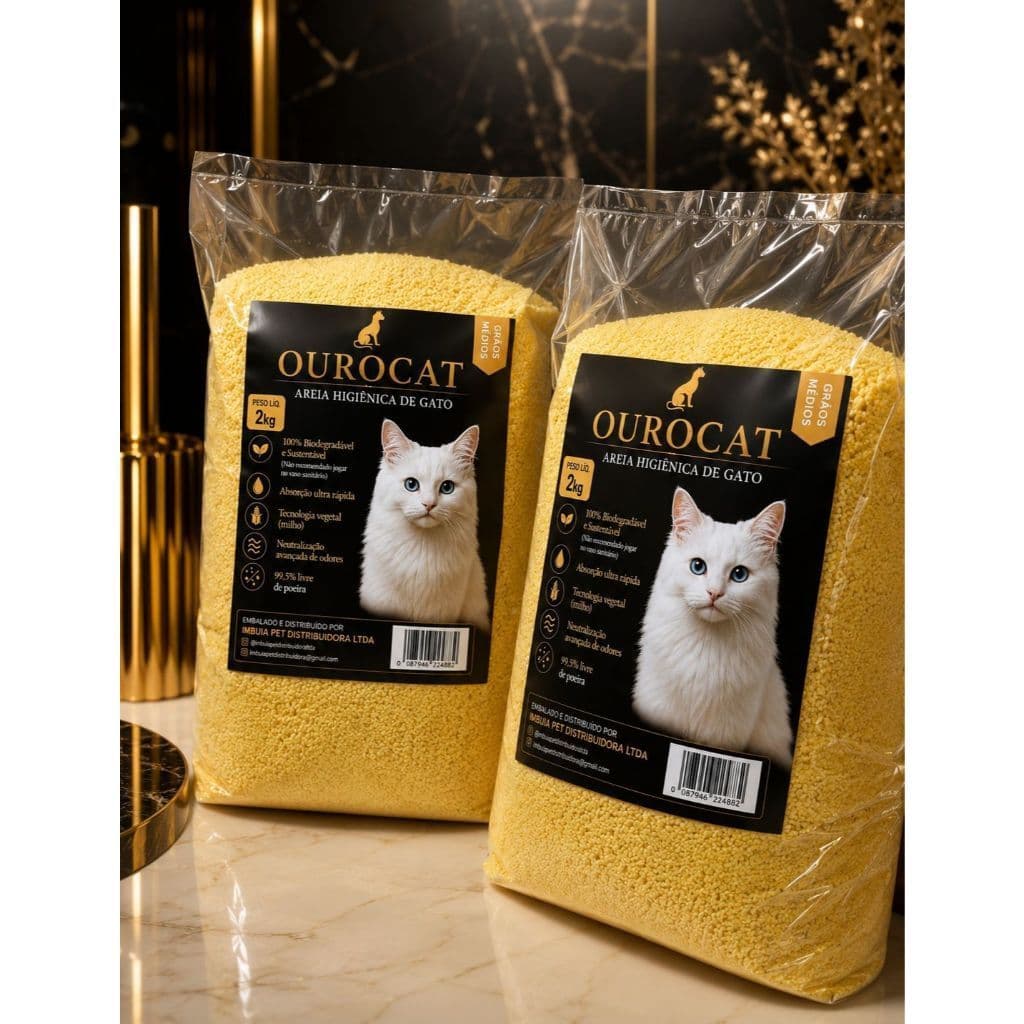 Areia Sanitária Higiênica Natural Premium Grãos Finos e médios  de Milho Gatos Ourocat