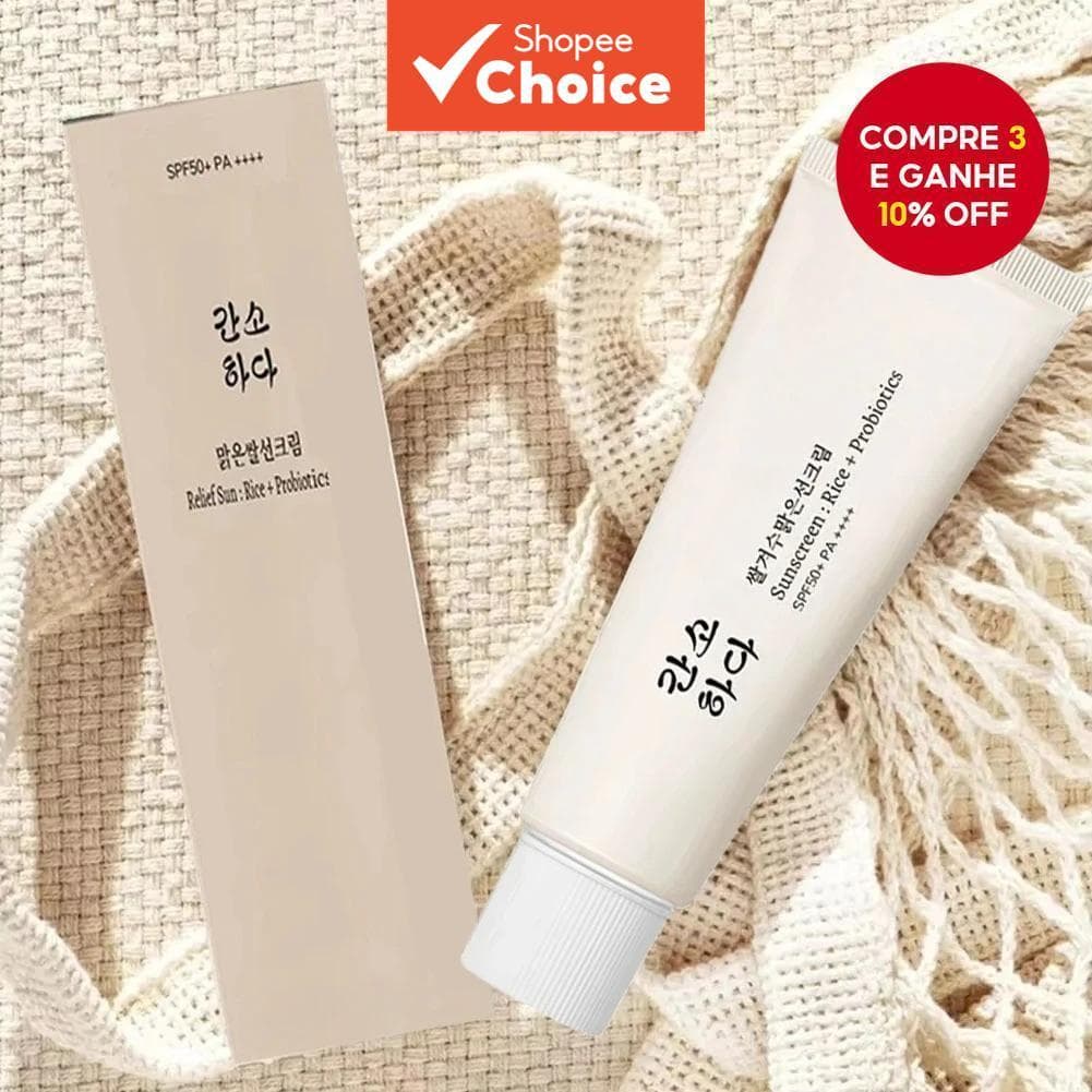  Protetor Solar Facial Orgânico de Arroz FPS50+ - Leve, Não Oleoso & Sem Resíduo Branco | Proteção UVA/UVB | 50ml