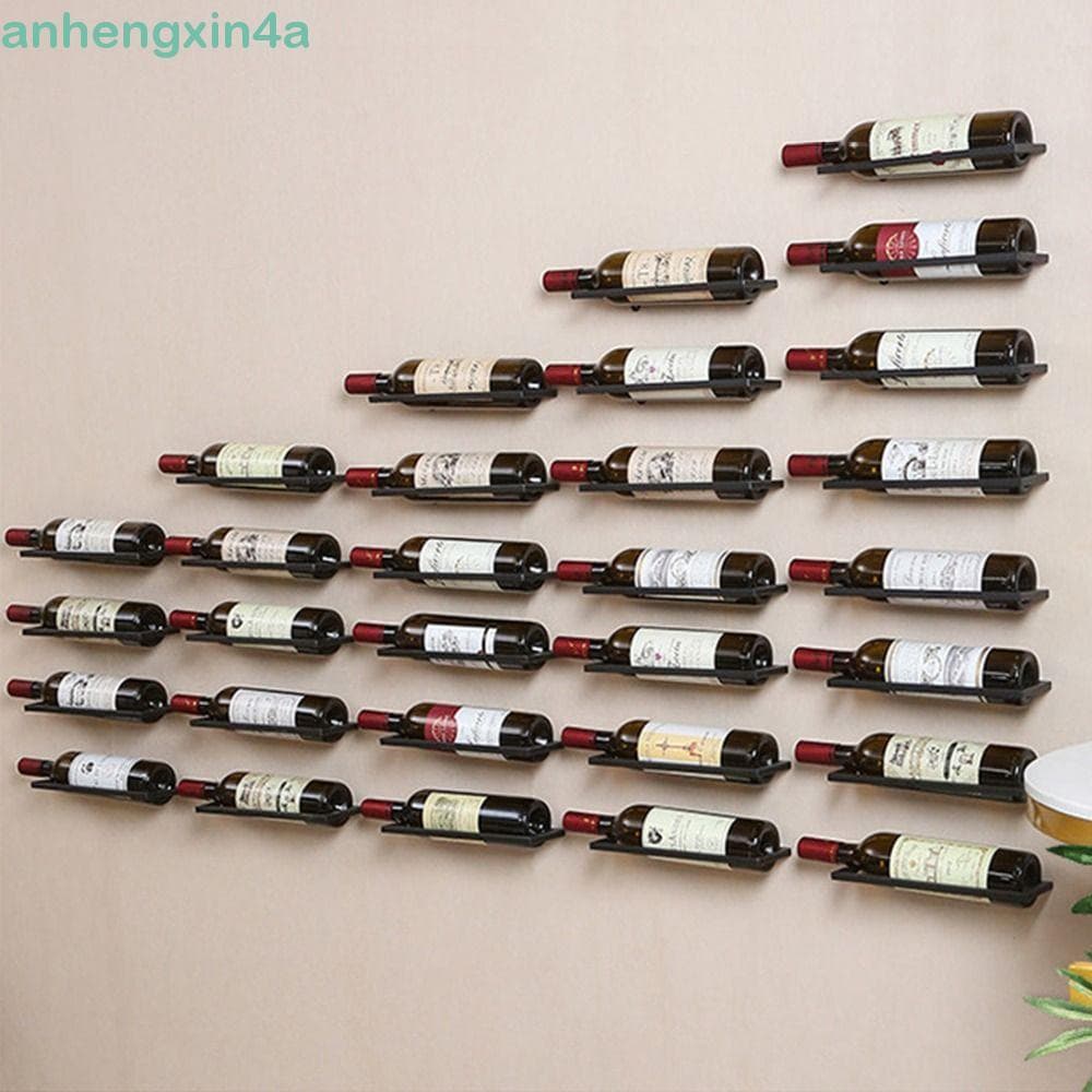 Suporte Para Garrafa De Vinho ANHENGXIN , Rack De Metal Montado Na Parede , Prateleira De Exibição Preta/Dourada Útil