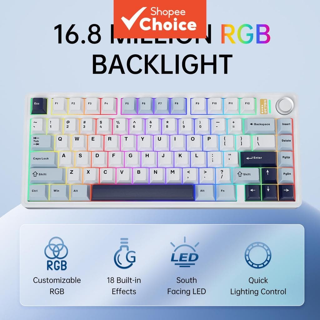 Teclado Bluetooth pequeno BJ75 Teclado Mini Teclado Sem Fio Teclado Mecânico para Jogos RGB Layout 75% Troca Rápida