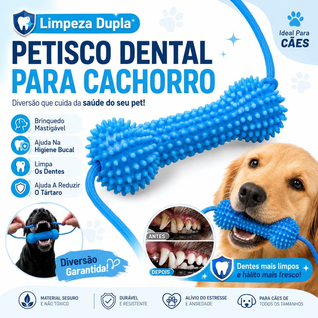 【Limpeza Dupla】Petisco Dental Para Cachorro/Brinquedo Mastigável/Palito Limpa-Dentes Para Higiene Bucal Canina