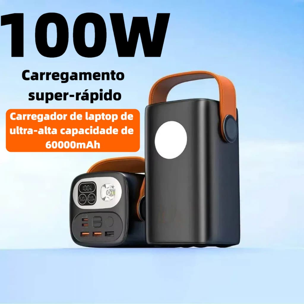 Carregador Portátil Power Bank Grande 60000mah Turbo 100W PD Rápido  Para Mini Starlink Notebook Celulares KAPBOM KA9897