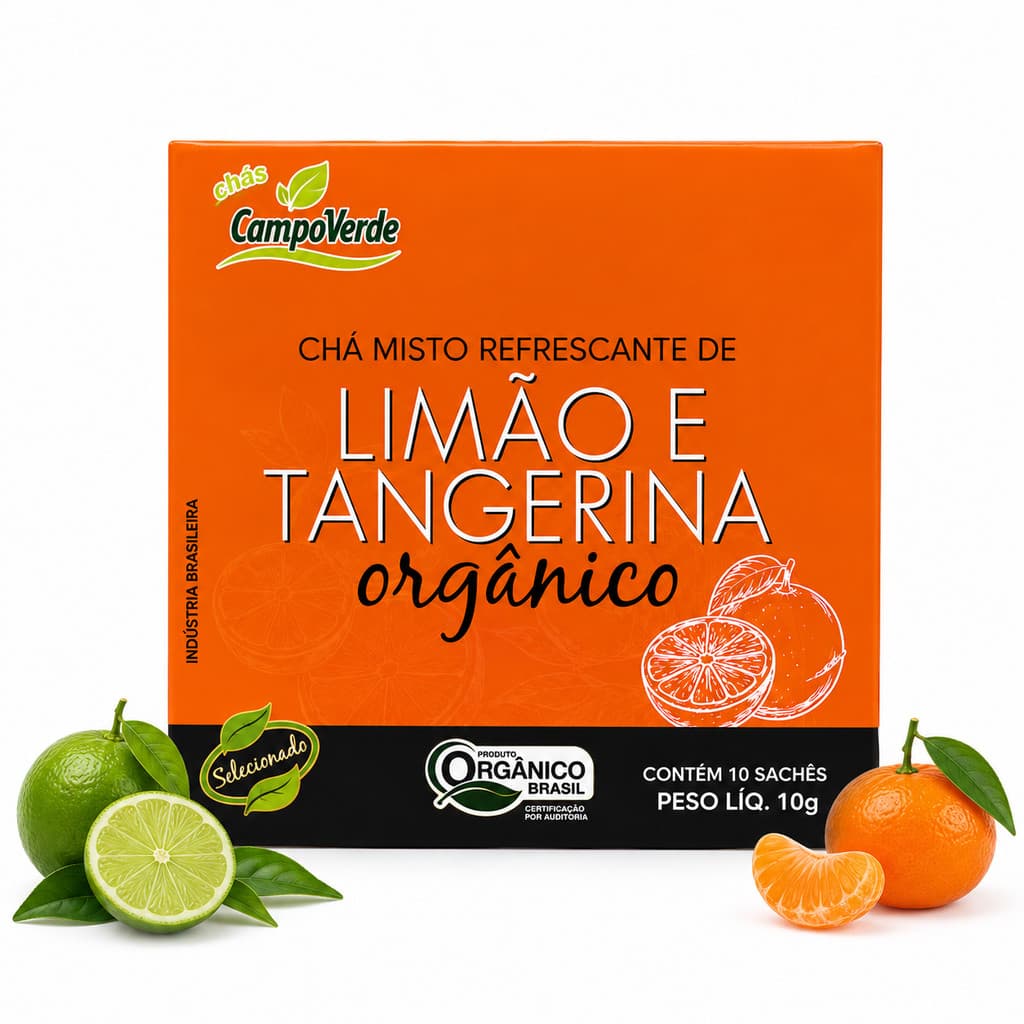 Chá Misto Refrescante Tangerina e Limão Orgânico Caixa 10g Sachê Campo Verde