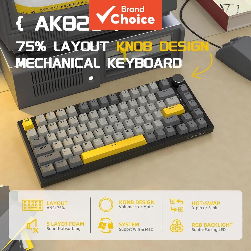 Ajazz AK820 AK820 Pro Teclado Mecânico Sem Fio Modo Triplo Bluetooth 5.1 Gasket Hot Swap RGB com Botão de Volume