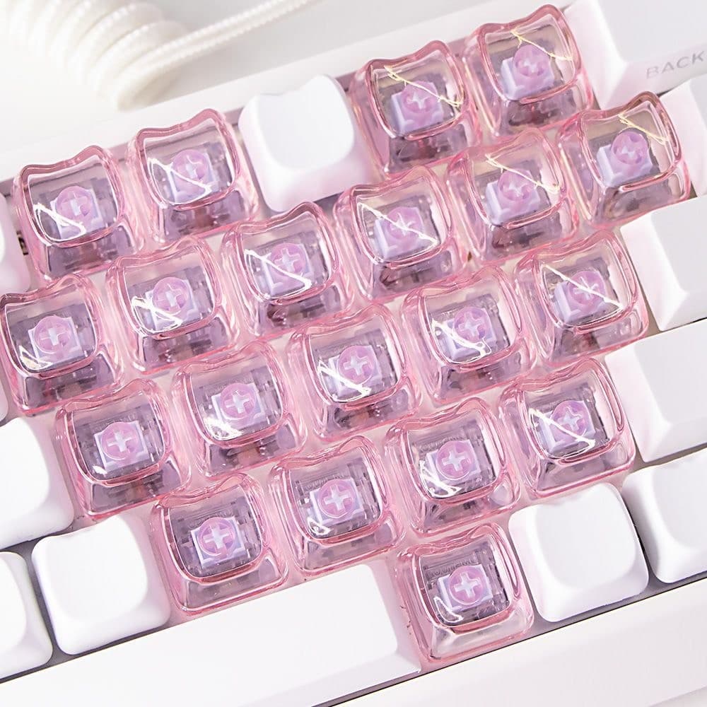 Bonito orelhas de gato PC translúcido keycap MAO alto coração 21 teclas não gravado DIY personalizado teclado mecânico k