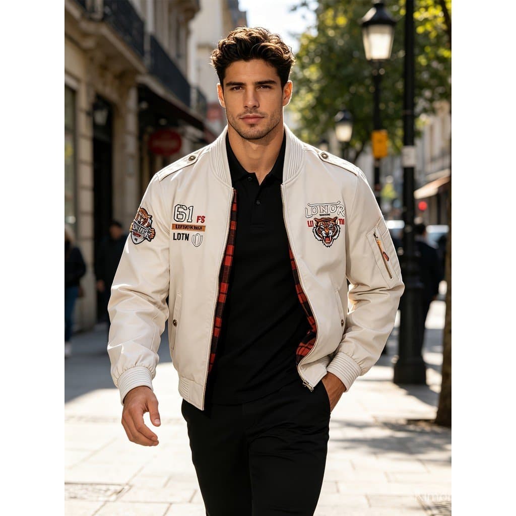 Jaqueta masculina nova, leve, para primavera e outono, jaqueta masculina com bordado de animais e fecho de correr, jaque